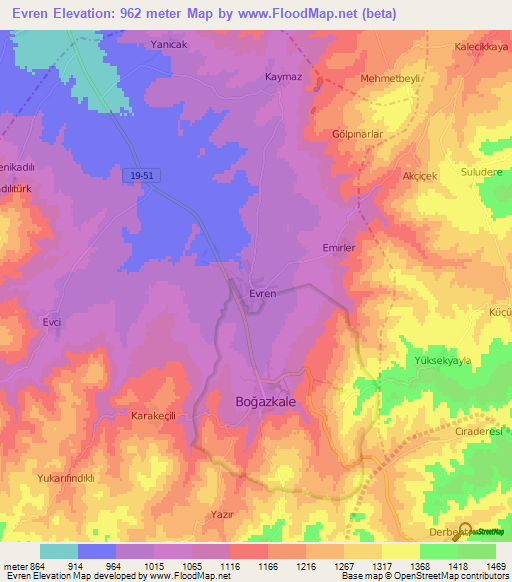 Evren,Turkey Elevation Map