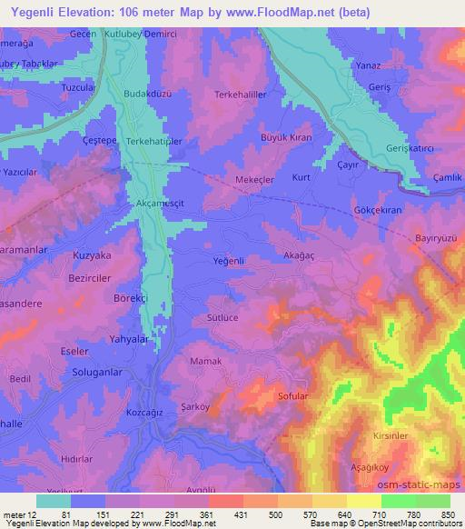 Yegenli,Turkey Elevation Map