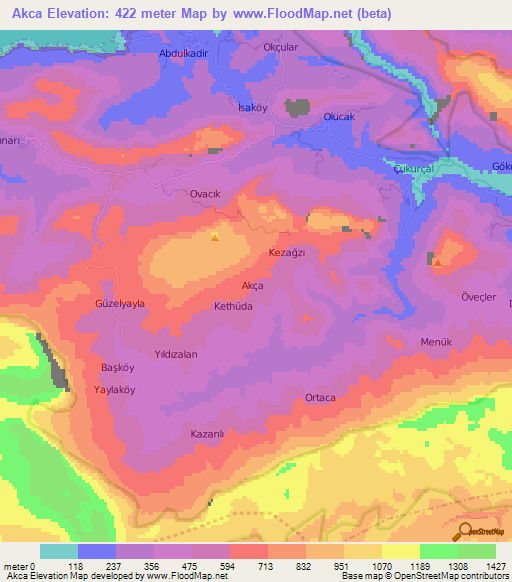 Akca,Turkey Elevation Map