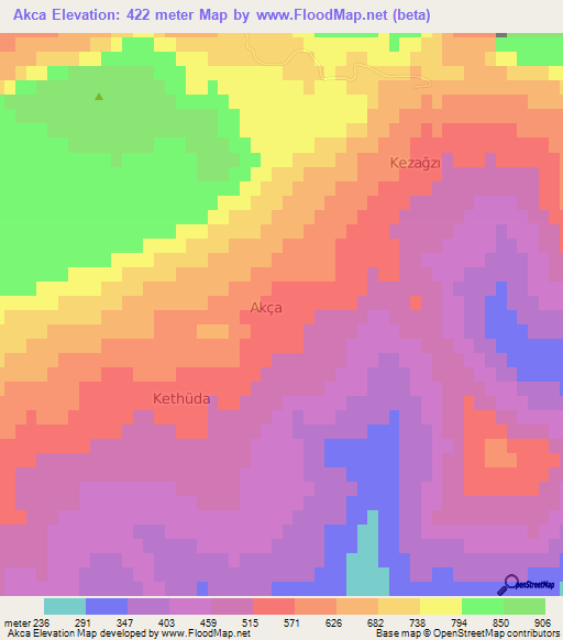 Akca,Turkey Elevation Map