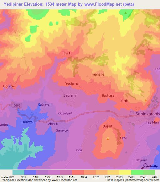 Yedipinar,Turkey Elevation Map