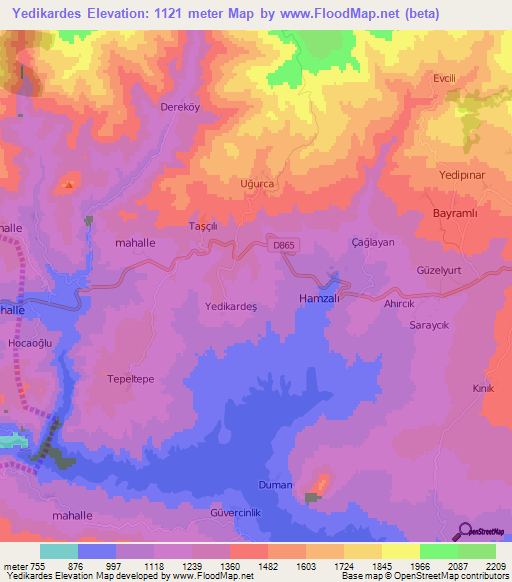 Yedikardes,Turkey Elevation Map