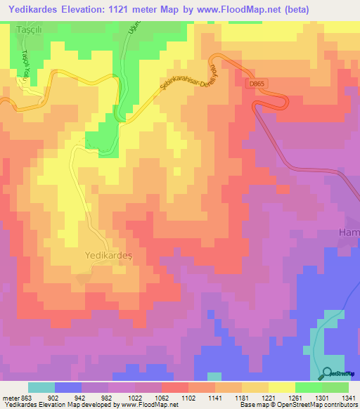 Yedikardes,Turkey Elevation Map