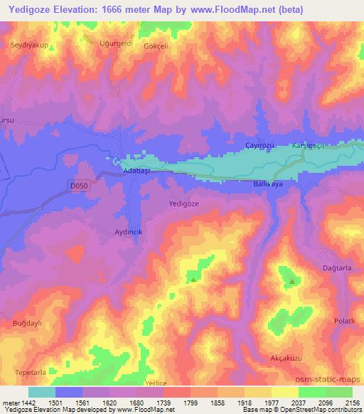 Yedigoze,Turkey Elevation Map