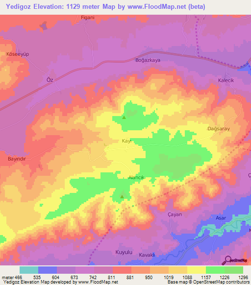 Yedigoz,Turkey Elevation Map