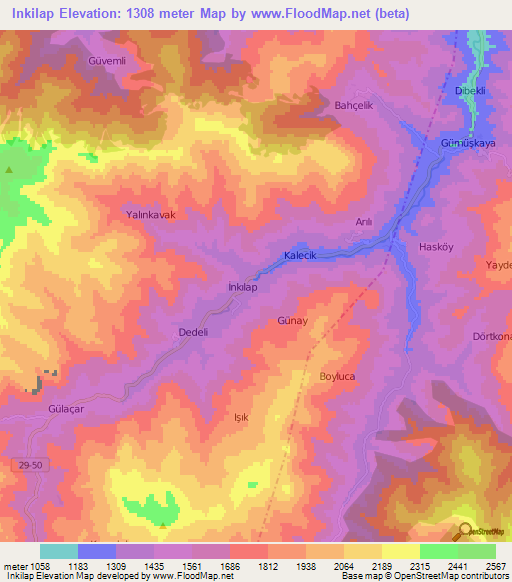 Inkilap,Turkey Elevation Map