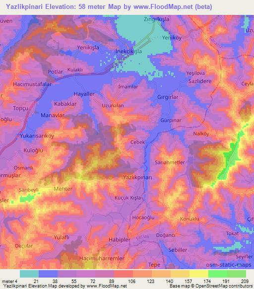 Yazlikpinari,Turkey Elevation Map