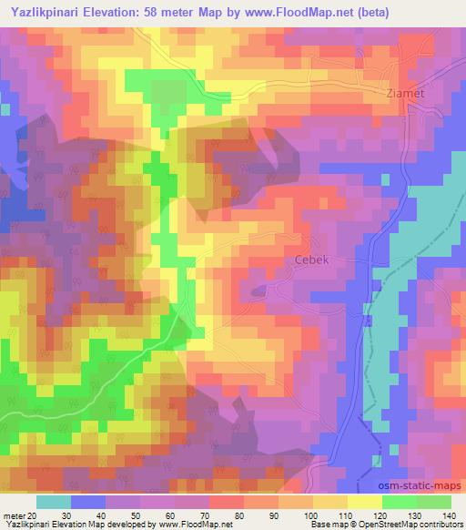 Yazlikpinari,Turkey Elevation Map