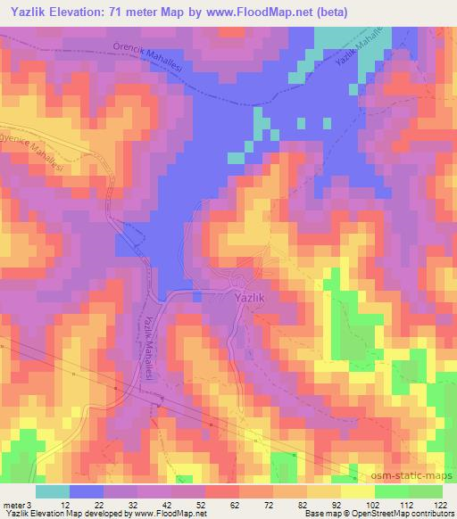 Yazlik,Turkey Elevation Map