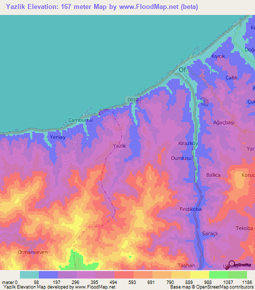 Yazlik,Turkey Elevation Map