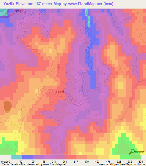 Yazlik,Turkey Elevation Map