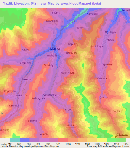 Yazlik,Turkey Elevation Map