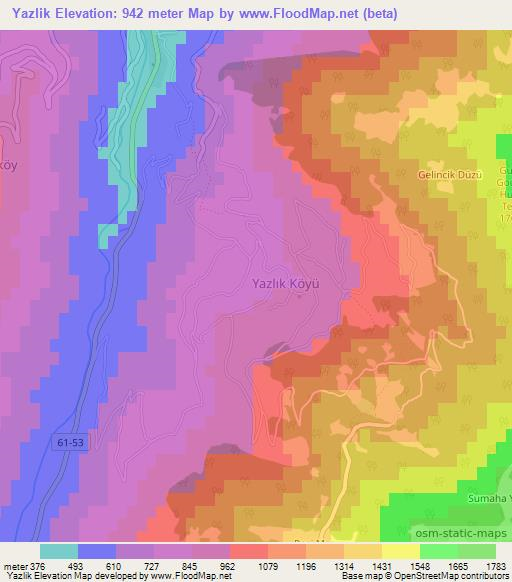 Yazlik,Turkey Elevation Map