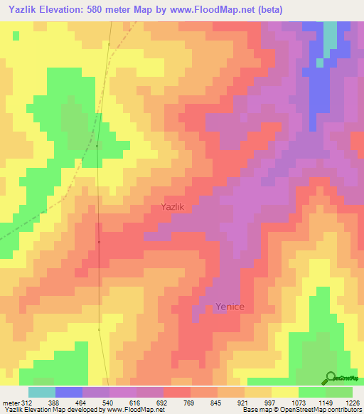 Yazlik,Turkey Elevation Map