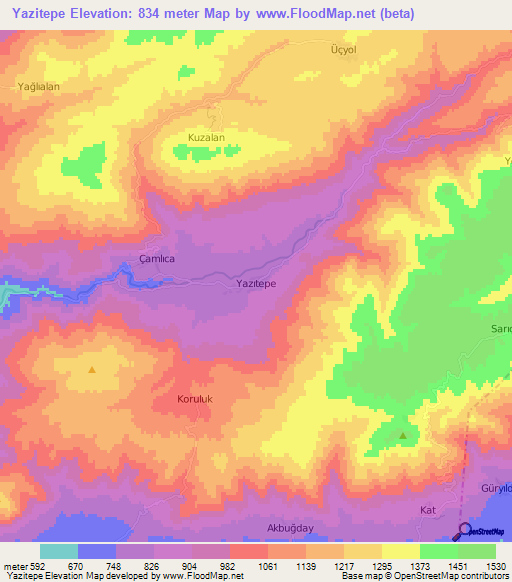 Yazitepe,Turkey Elevation Map