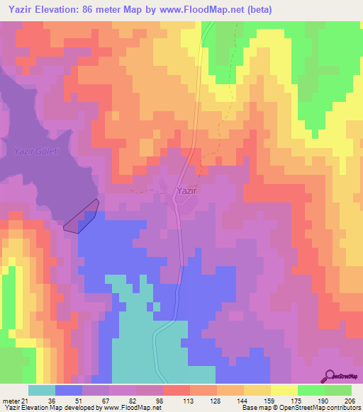 Yazir,Turkey Elevation Map