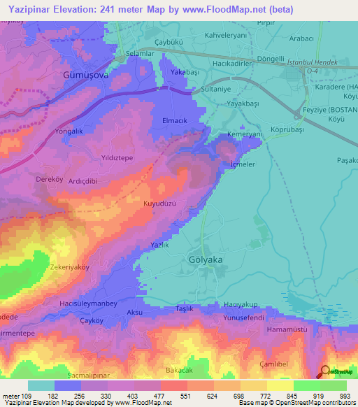 Yazipinar,Turkey Elevation Map