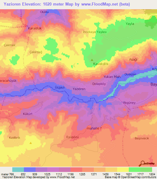 Yazioren,Turkey Elevation Map