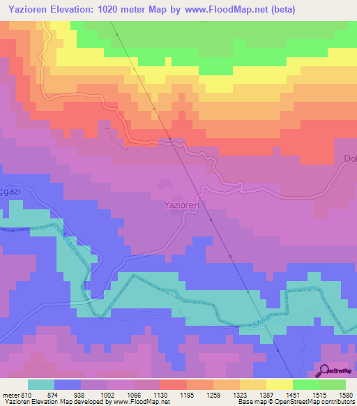 Yazioren,Turkey Elevation Map