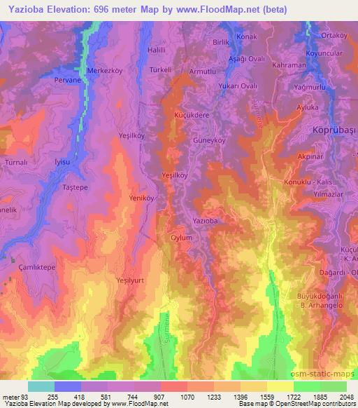 Yazioba,Turkey Elevation Map