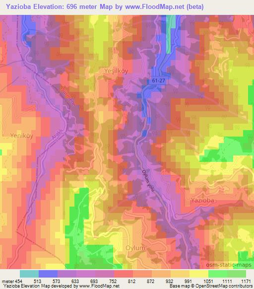 Yazioba,Turkey Elevation Map