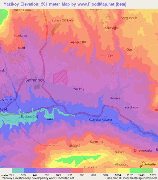 Yazikoy,Turkey Elevation Map