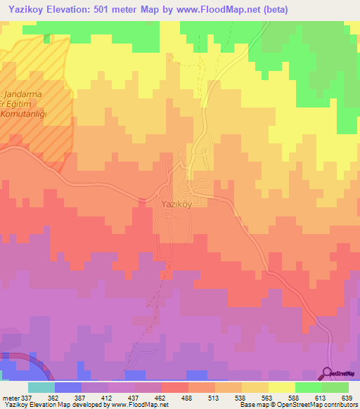 Yazikoy,Turkey Elevation Map