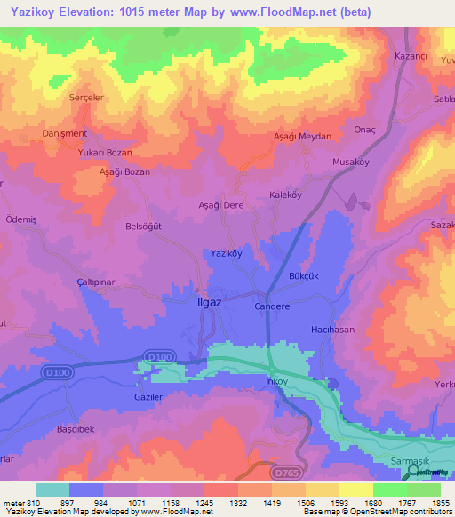 Yazikoy,Turkey Elevation Map