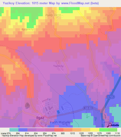 Yazikoy,Turkey Elevation Map