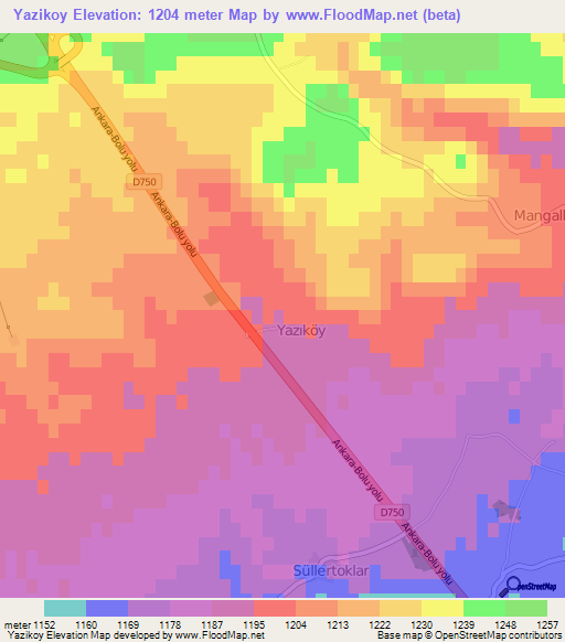 Yazikoy,Turkey Elevation Map