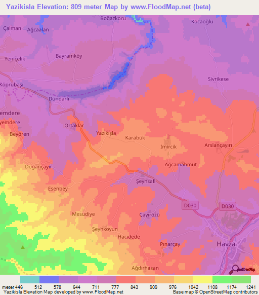 Yazikisla,Turkey Elevation Map