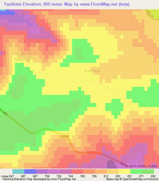 Yazikisla,Turkey Elevation Map