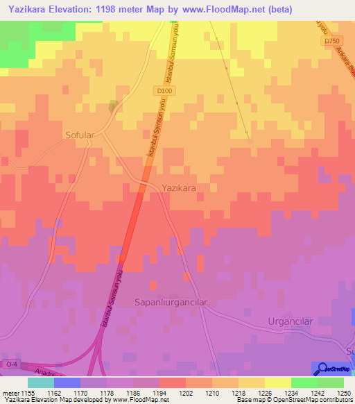 Yazikara,Turkey Elevation Map