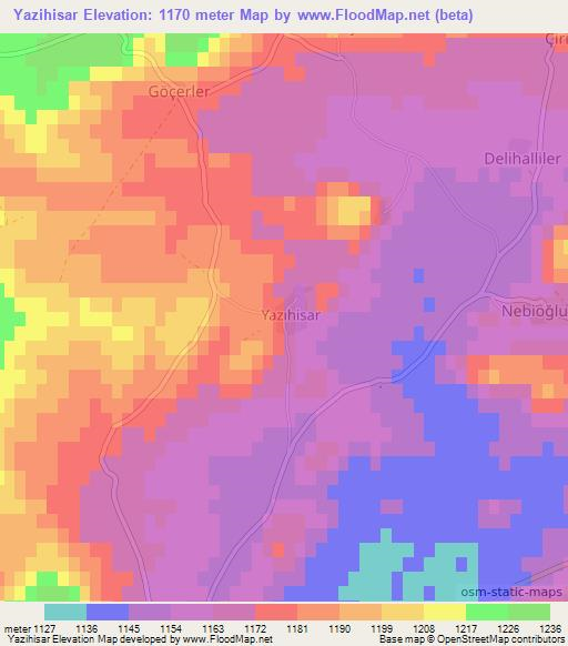Yazihisar,Turkey Elevation Map