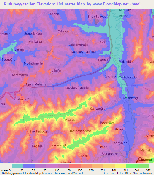 Kutlubeyyazcilar,Turkey Elevation Map