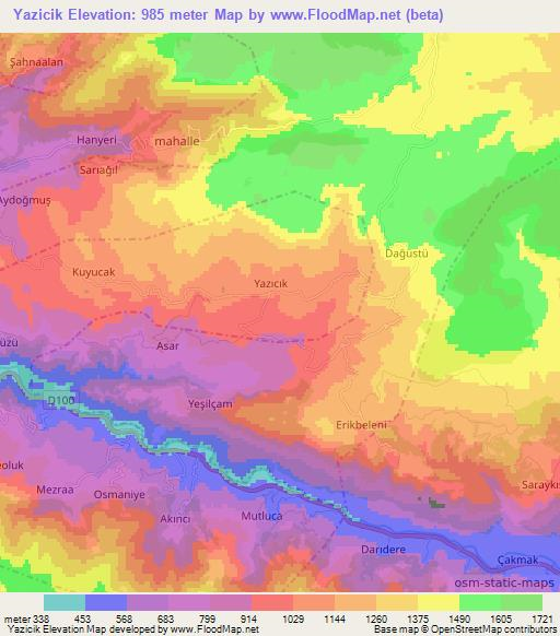 Yazicik,Turkey Elevation Map