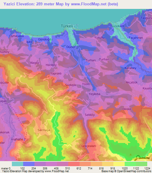 Yazici,Turkey Elevation Map