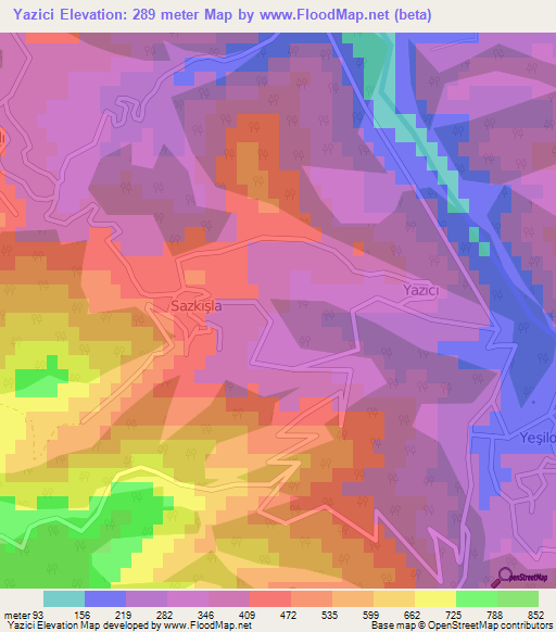 Yazici,Turkey Elevation Map