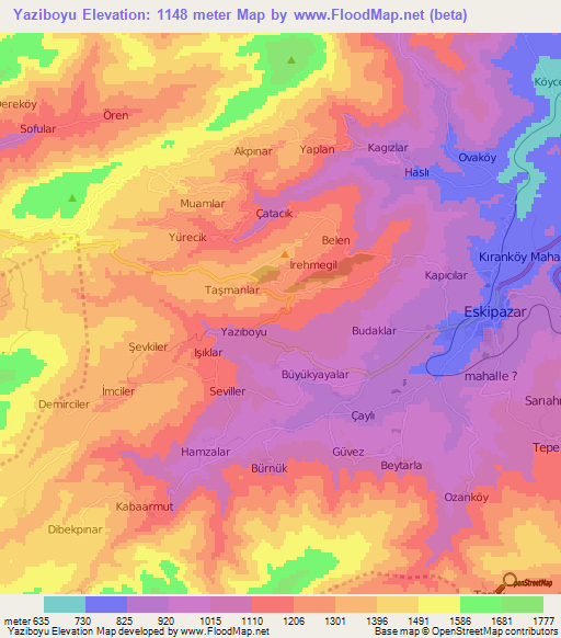 Yaziboyu,Turkey Elevation Map