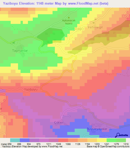 Yaziboyu,Turkey Elevation Map