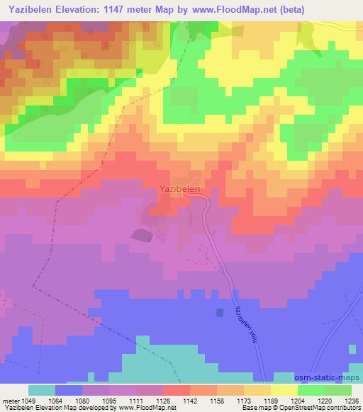 Yazibelen,Turkey Elevation Map