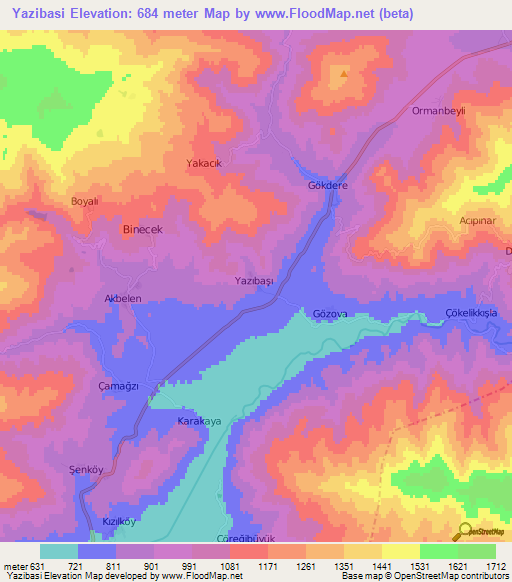 Yazibasi,Turkey Elevation Map