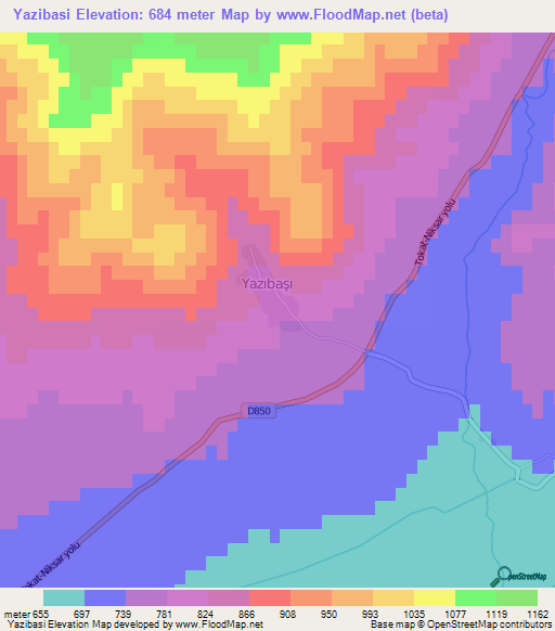 Yazibasi,Turkey Elevation Map