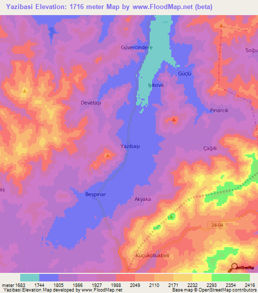 Yazibasi,Turkey Elevation Map