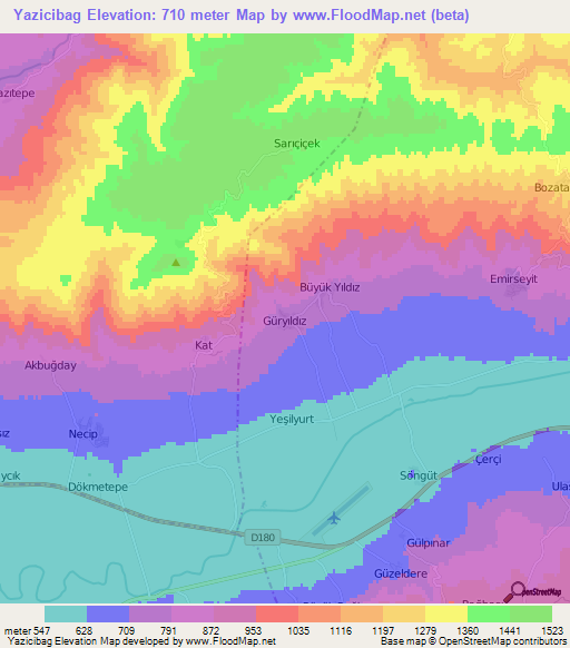 Yazicibag,Turkey Elevation Map