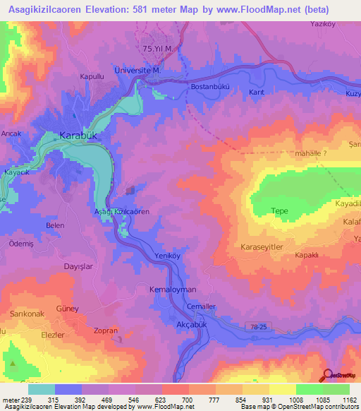 Asagikizilcaoren,Turkey Elevation Map