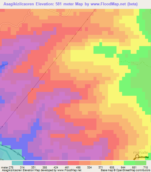 Asagikizilcaoren,Turkey Elevation Map