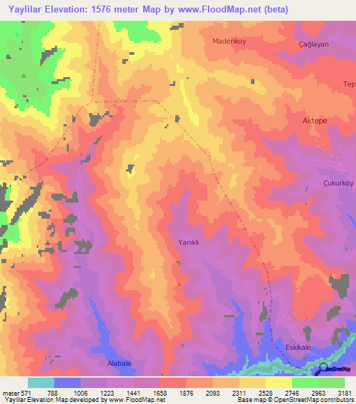 Yaylilar,Turkey Elevation Map