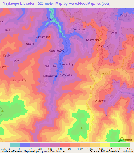 Yaylatepe,Turkey Elevation Map