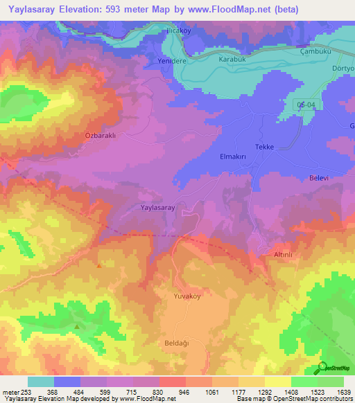 Yaylasaray,Turkey Elevation Map